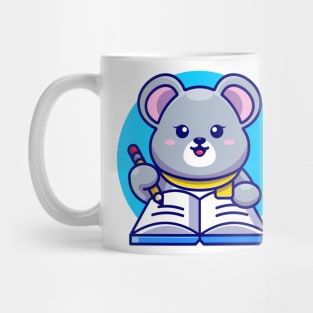 Cute mouse writing on book with pencil cartoon Mug